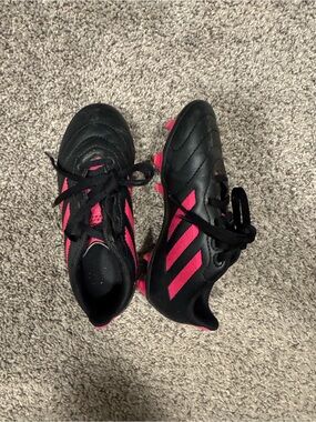 Adidas Kids Black and Pink Soccer Cleats, size 12
